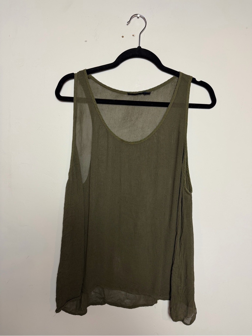 Polo Ralph Lauren Olive Green Sheer Knit Tank Top Size L Lightweight Layering